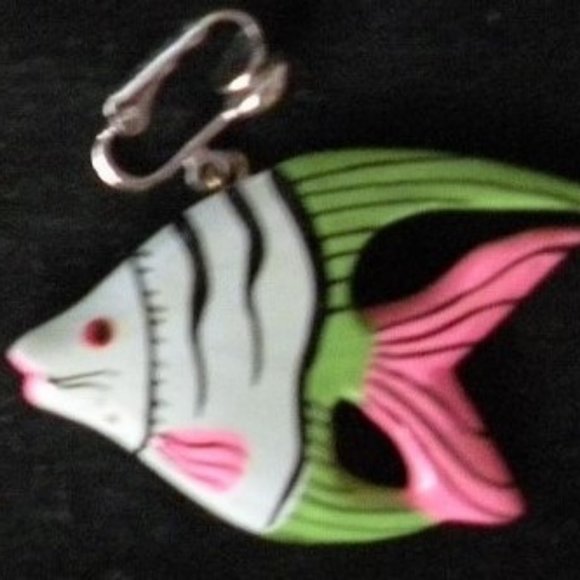 Earrings Pierced/Clip On + Matching Brooch Pin Tropical Fish Costume Jewelry NEW - Picture 5 of 8
